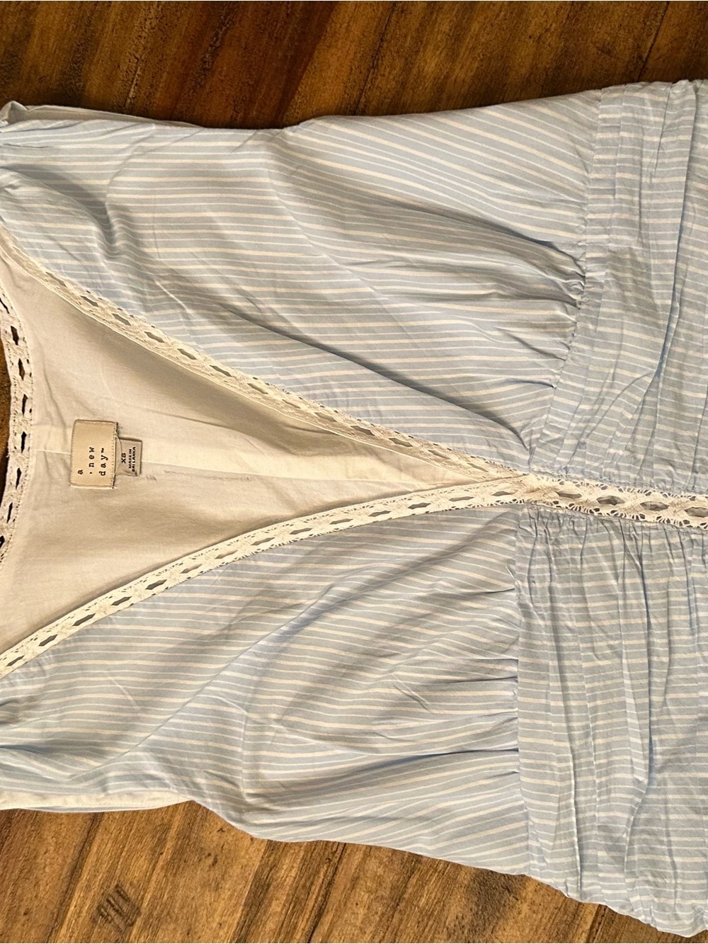a new day Light Blue and White Pinstripe V-Neck Mini Dress - Picture 5 of 8